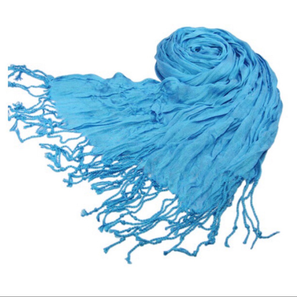 Aqua Blue Viscose-Nylon Blend Crinkle Scarf (NWOT)